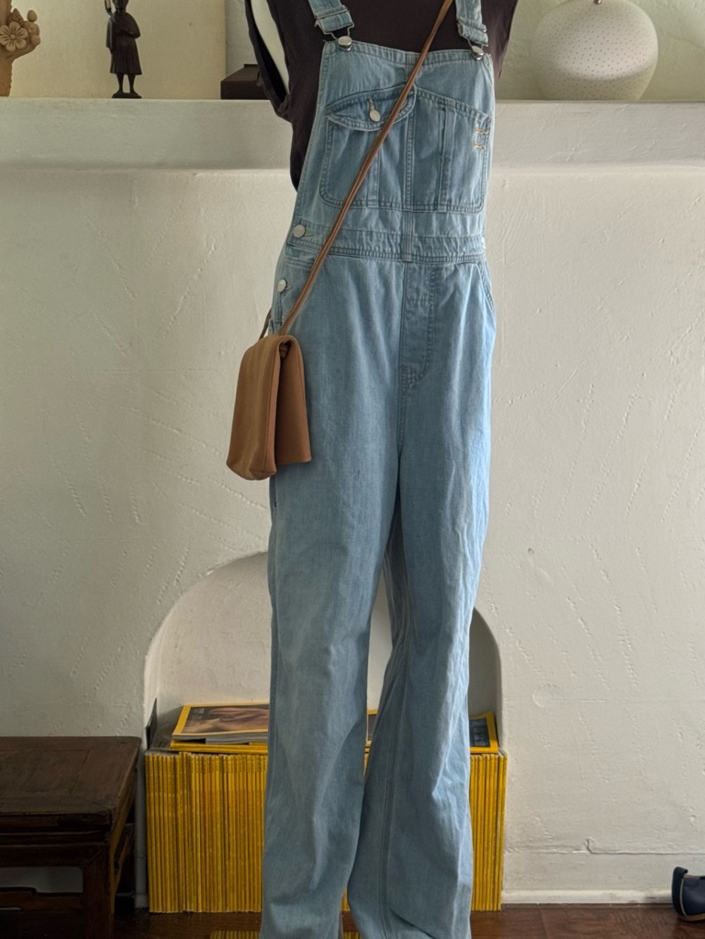Outerknown Light Wash Denim Overalls Small 100% Cotton Silver Hardware Pockets